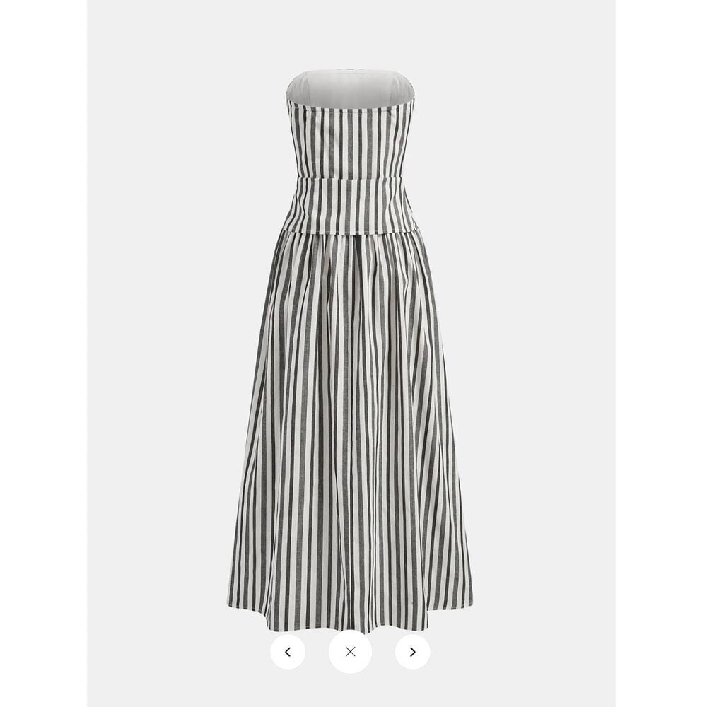 NWT Commense Striped Strapless Cotton Linen Ruched Dress Sz L - Picture 3 of 6